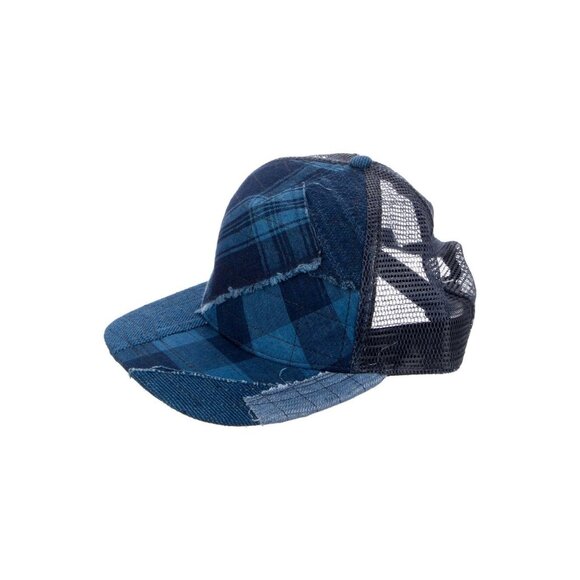 GREG LAUREN Trucker Cap One Size Contrast Denim Patchwork Made in USA - Picture 1 of 5